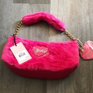 Juicy Couture Pink Flash Faux Fur Juicy Warm Up Shoulder Bag + Bag Charm NWT